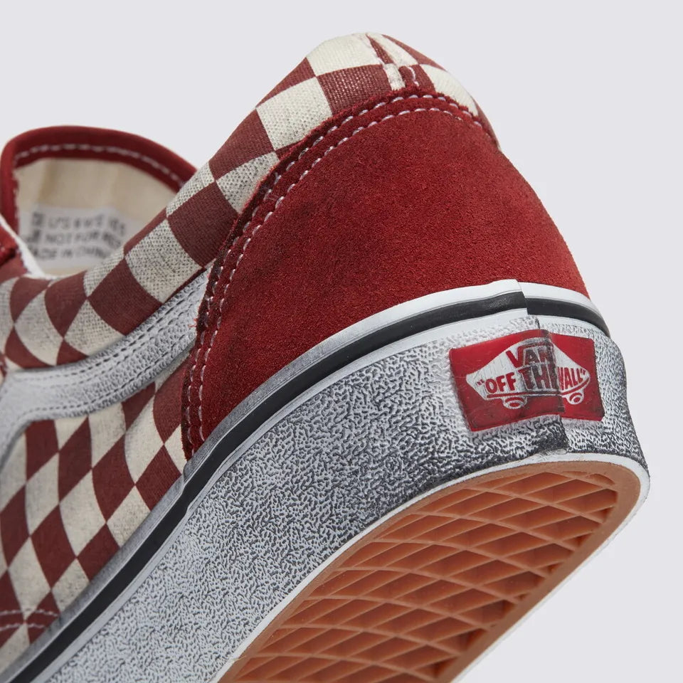 Vans Stressed Checkerboard Old Skool Skate Sneakers Red VN0007NTY52